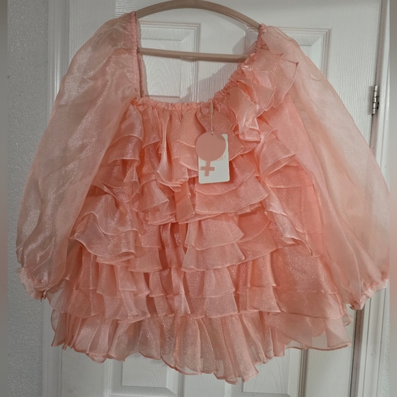 Nwt SELKIE LOOFA RUFFLE DRESS Bellini Peach Fizz Cottagecore Coquette Regency